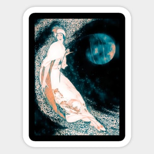 Woman and the Teal Moon Sticker